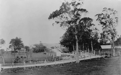 Pont sur la rivière Waihoihoi vers la ville de Waipu, fin du 19ème siècle